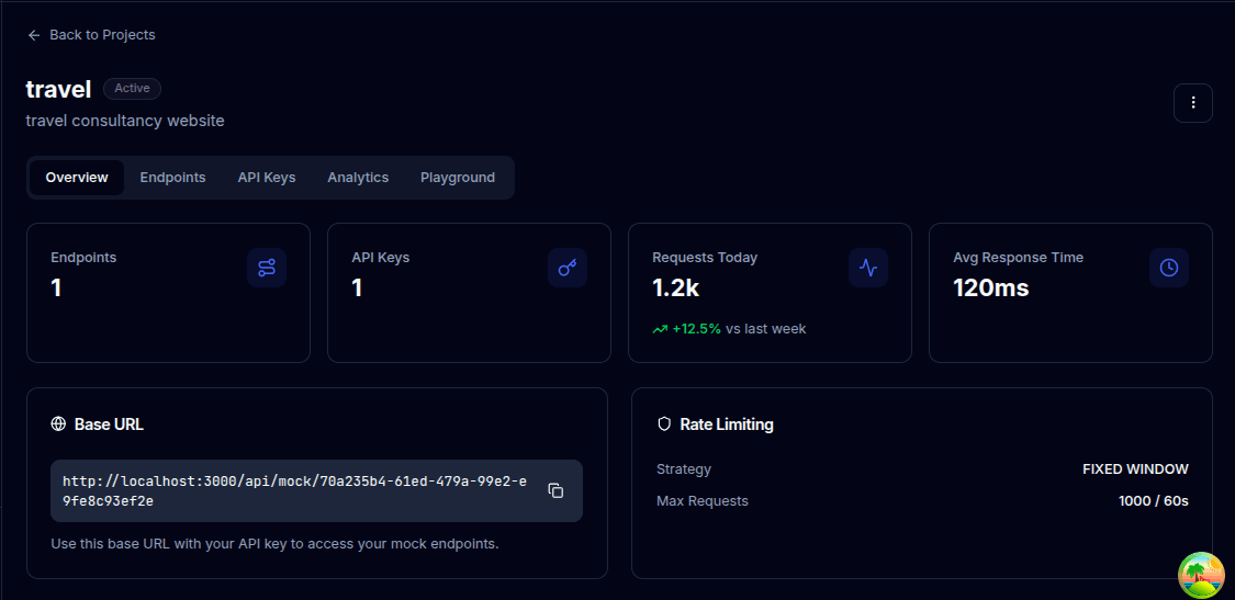 Creating a new mock API project dashboard